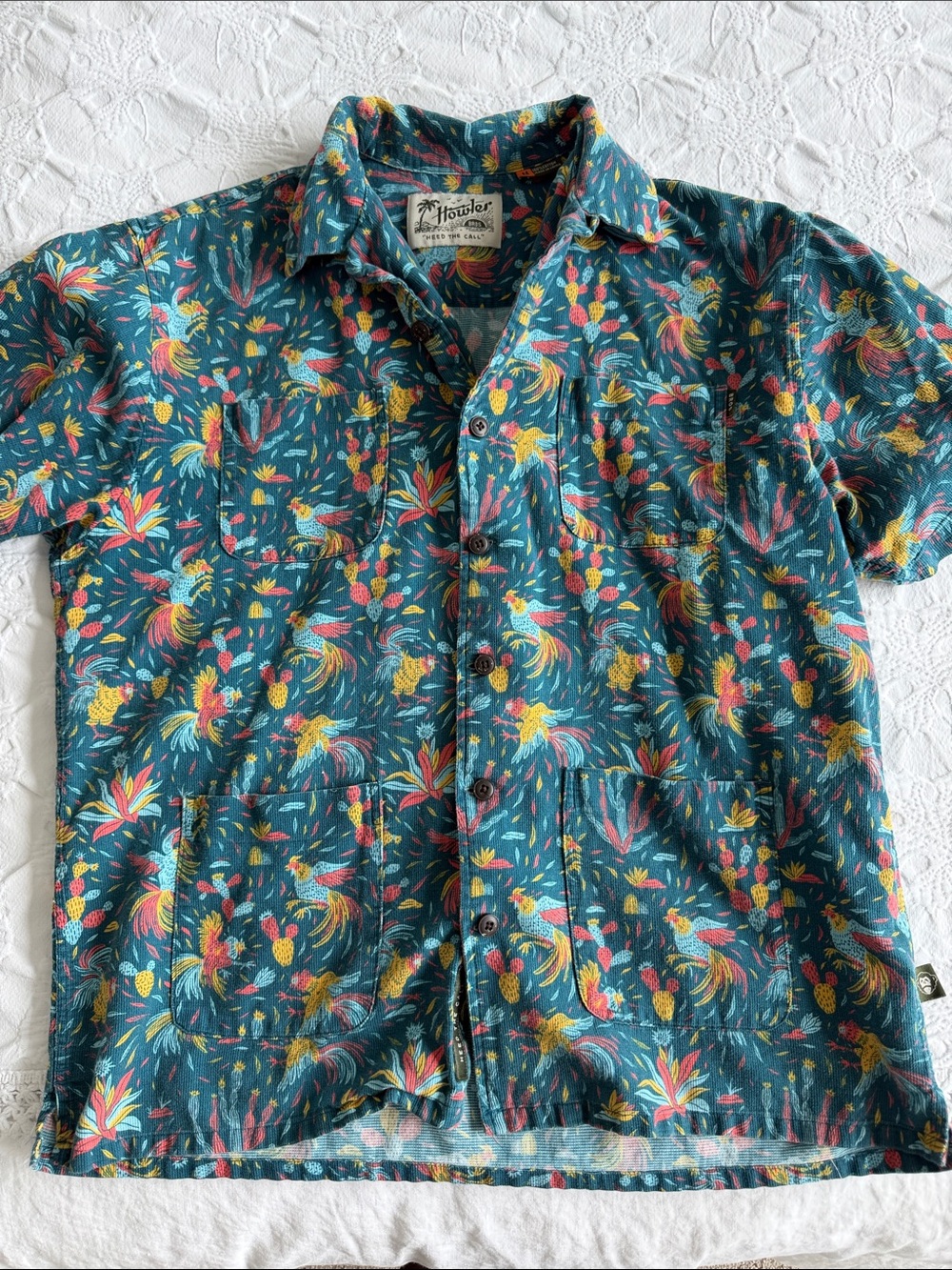 Howler Brothers Teal Tropical Pineapple Short-Sleeve Button Shirt